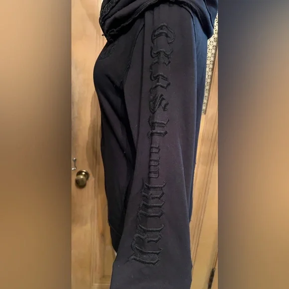 CRASH & BURN black sequin zip hoodie L - Picture 4 of 12